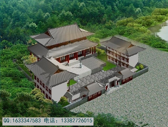 3dmax小型寺院规划设计效果图,寺院山门效果图设计制作公司