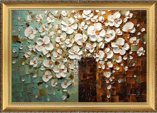 八号艺术包邮纯手绘抽象花卉油画刀画现代装饰画客厅玄关卧室挂画图片